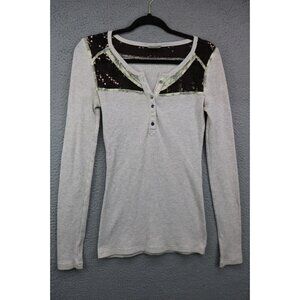 Free People Oatmeal Waffle Knit Long Sleeve Tunic-Sequins-Mix Match Buttons-Med.